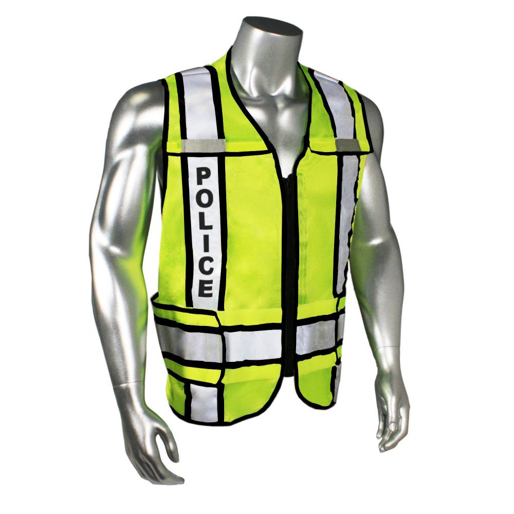 LHV-207-3G Safety Vest - Police - Black Trim - Green - Size M-XL<span class=' ItemWarning' style='display:block;'>Item is usually in stock, but we&#39;ll be in touch if there&#39;s a problem<br /></span>