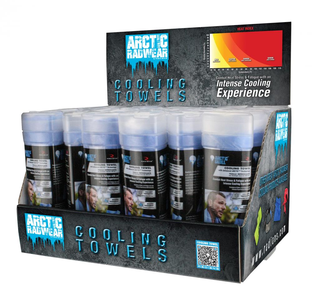 Arctic Radwear® Cooling Towel Counter Display - 24 Blue<span class=' ItemWarning' style='display:block;'>Item is usually in stock, but we&#39;ll be in touch if there&#39;s a problem<br /></span>