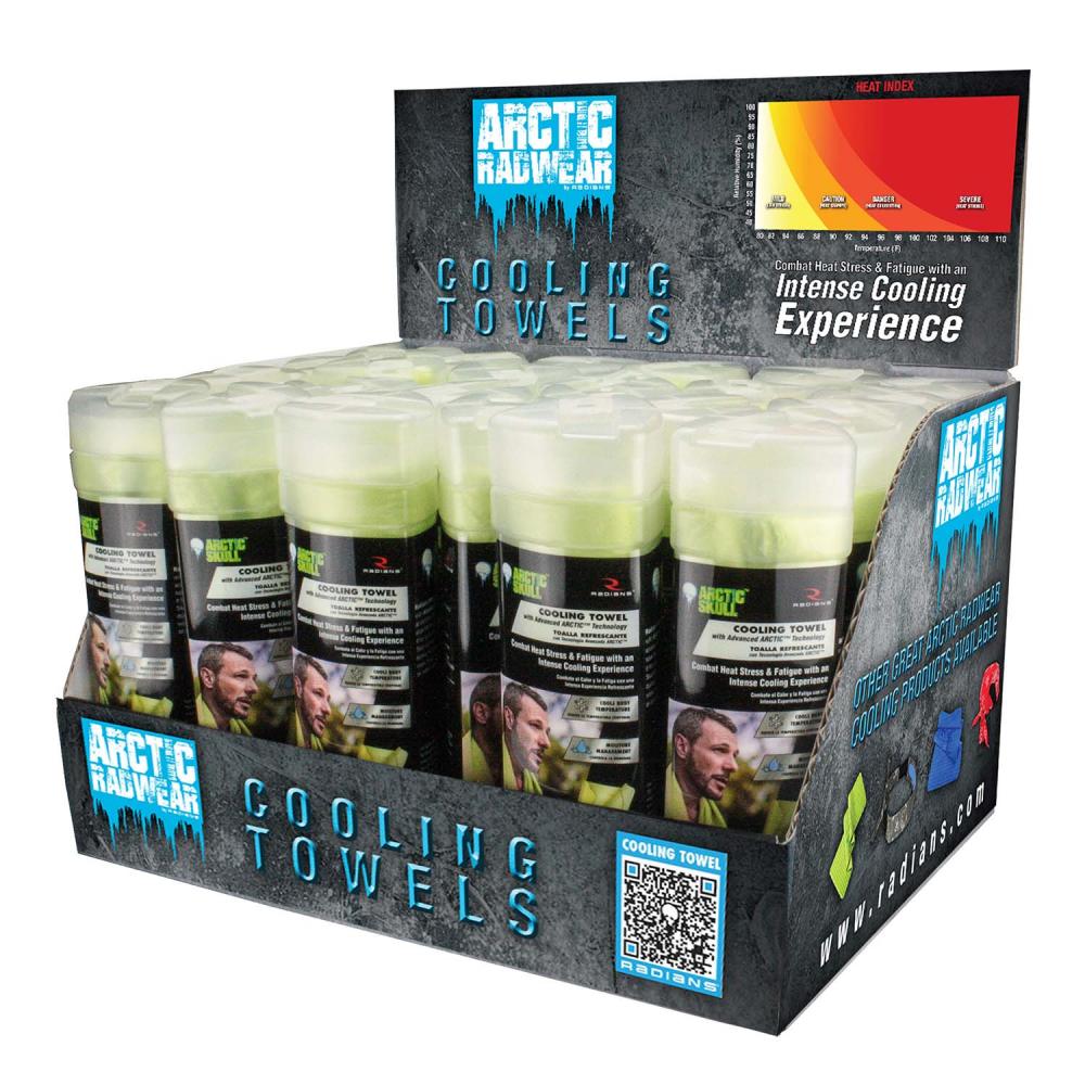 Arctic Radwear® Cooling Towel Counter Display - 24 Lime<span class=' ItemWarning' style='display:block;'>Item is usually in stock, but we&#39;ll be in touch if there&#39;s a problem<br /></span>