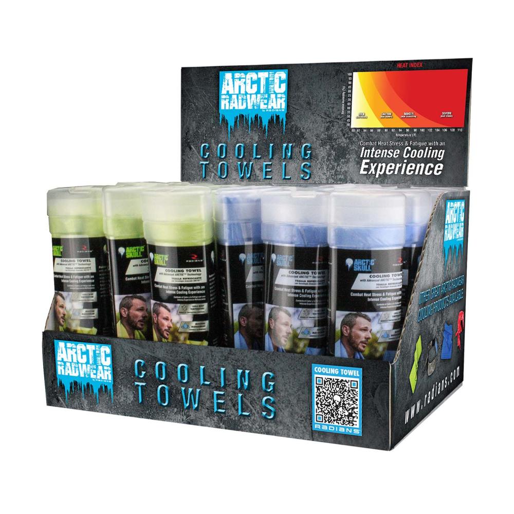 Arctic Radwear® Cooling Towel Counter Display - 12 Blue / 12 Lime<span class=' ItemWarning' style='display:block;'>Item is usually in stock, but we&#39;ll be in touch if there&#39;s a problem<br /></span>