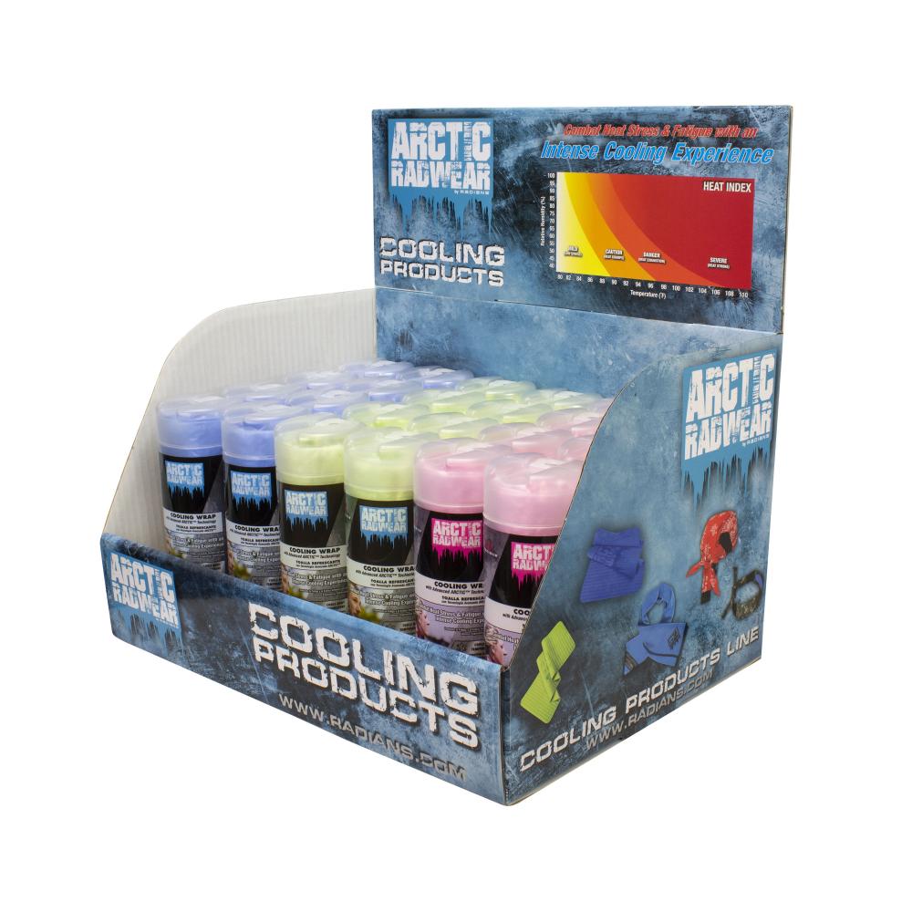 Arctic Radwear® Cooling Wrap Counter Display - 8 Blue / 8 Lime / 8 Pink<span class=' ItemWarning' style='display:block;'>Item is usually in stock, but we&#39;ll be in touch if there&#39;s a problem<br /></span>