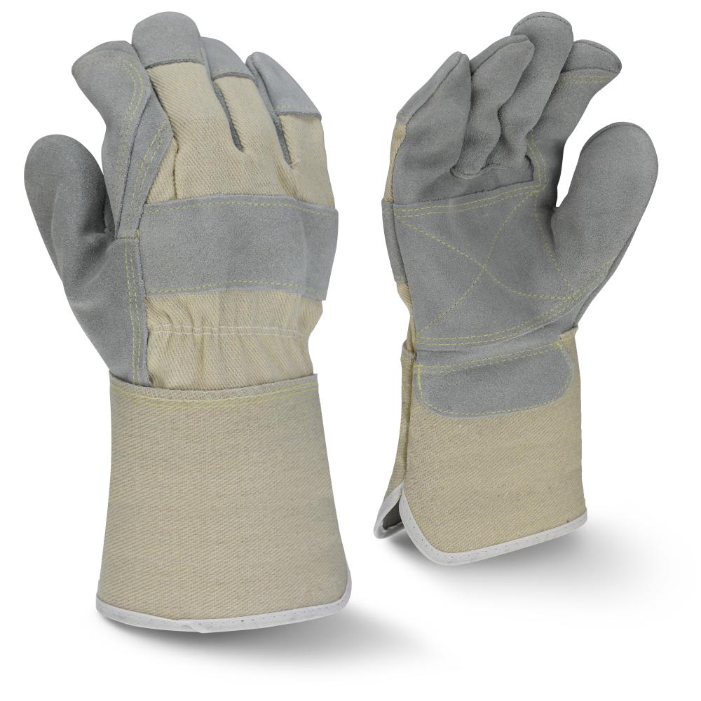 RWG3400W Side Split Gray Cowhide Leather Double Palm Glove with Gauntlet Cuff - Size M<span class=' ItemWarning' style='display:block;'>Item is usually in stock, but we&#39;ll be in touch if there&#39;s a problem<br /></span>