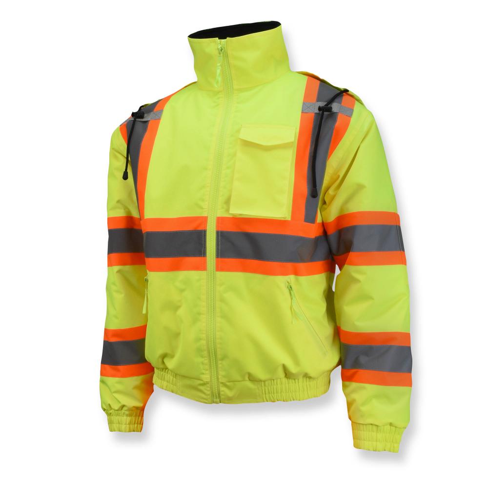 Class 3 X-Back High Visibility Quilted Bomber Jacket with Hood - Hi Vis Lime - 4X<span class=' ItemWarning' style='display:block;'>Item is usually in stock, but we&#39;ll be in touch if there&#39;s a problem<br /></span>