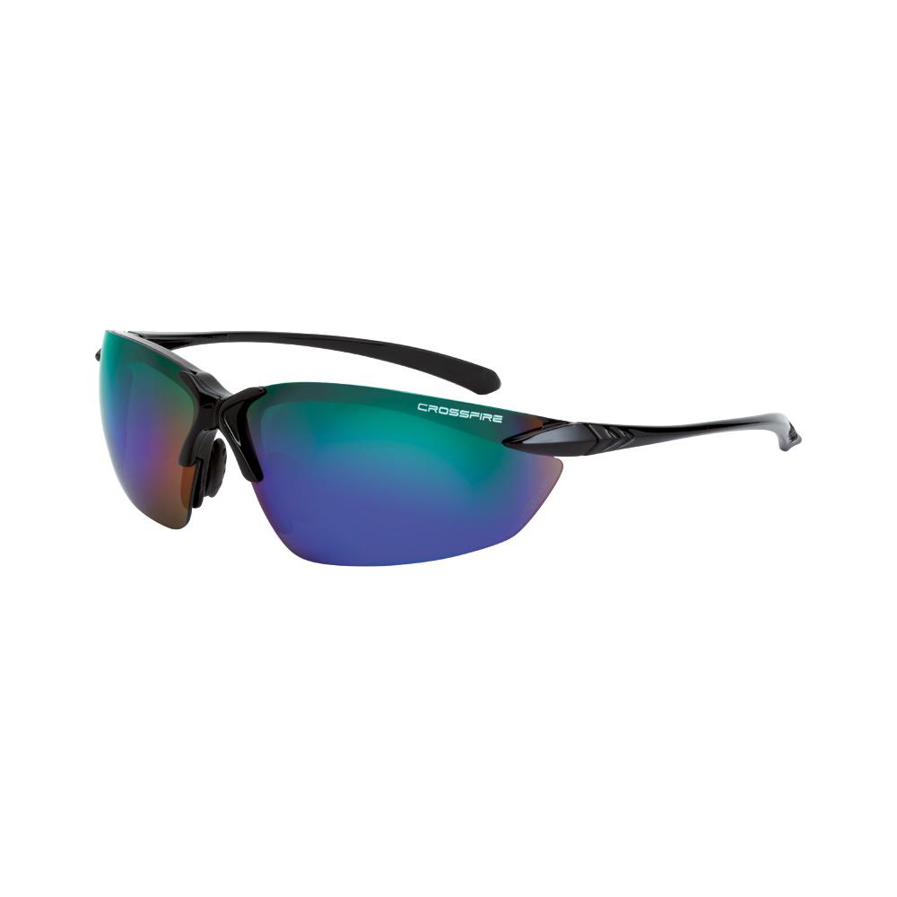 Sniper Premium Safety Eyewear - Shiny Black Frame - Emerald Mirror Lens<span class=' ItemWarning' style='display:block;'>Item is usually in stock, but we&#39;ll be in touch if there&#39;s a problem<br /></span>