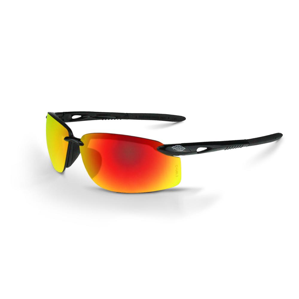 ES5W Premium Safety Eyewear - Shiny Black Frame - Fire Mirror Lens<span class=' ItemWarning' style='display:block;'>Item is usually in stock, but we&#39;ll be in touch if there&#39;s a problem<br /></span>