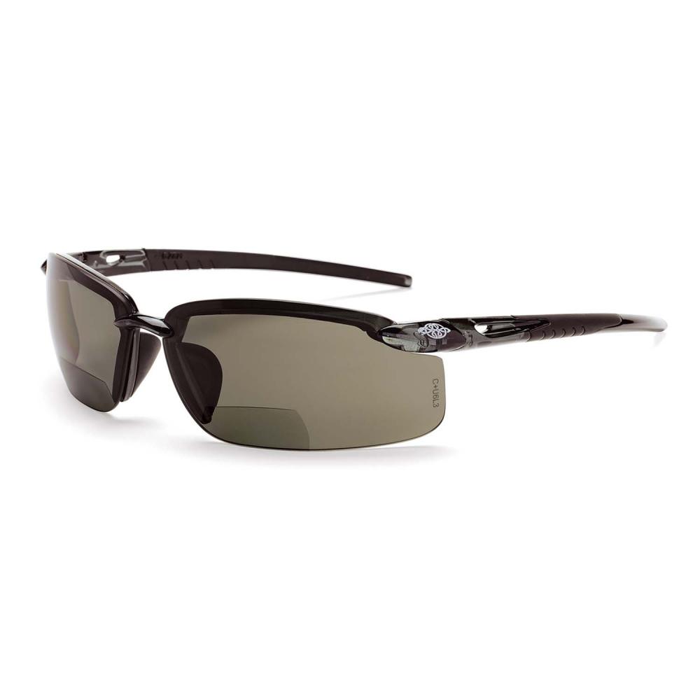 ES5 Bifocal Safety Eyewear - Crystal Black Frame - Polarized Smoke Lens - 2.5 Diopter<span class=' ItemWarning' style='display:block;'>Item is usually in stock, but we&#39;ll be in touch if there&#39;s a problem<br /></span>