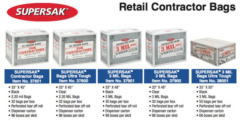 RETAIL - SUPER-SAK CONTRACTOR BAGS 33&#34; x 45&#34; -32&#39;s Heavy Duty Black 1/32&#39;s<span class=' ItemWarning' style='display:block;'>Item is usually in stock, but we&#39;ll be in touch if there&#39;s a problem<br /></span>