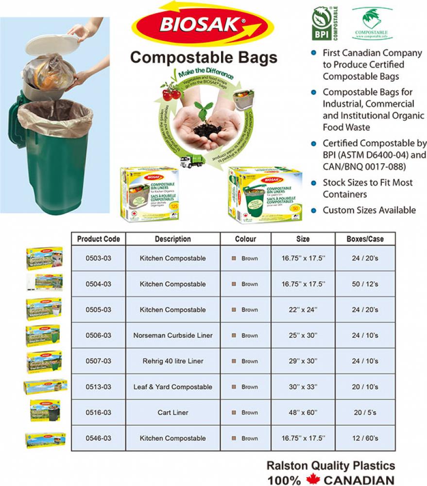 RETAIL BIO-SAK Compostable Bags BPI & BNQ - Kitchen 17.5 X 16.75 Regular Brown 24/20&#39;s<span class=' ItemWarning' style='display:block;'>Item is usually in stock, but we&#39;ll be in touch if there&#39;s a problem<br /></span>