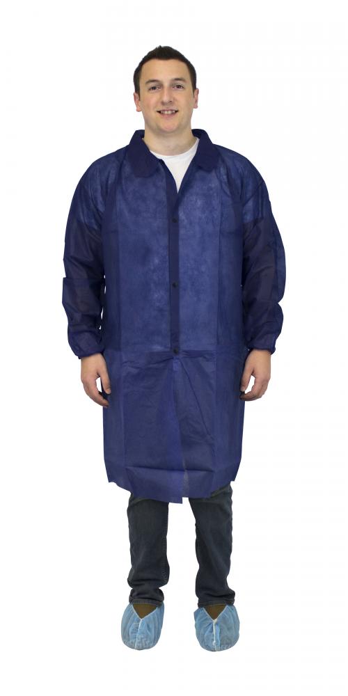 BLUE POLYPROPYLENE LAB COAT, NO POCKETS & ELASTIC WRISTS, 30/CS-2X<span class=' ItemWarning' style='display:block;'>Item is usually in stock, but we&#39;ll be in touch if there&#39;s a problem<br /></span>