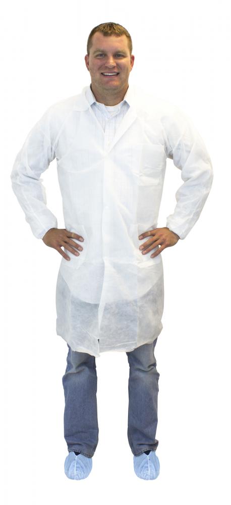 WHITE POLYPROPYLENE LAB COAT, 3 POCKETS & ELASTIC WRISTS, 30/CS, 4X<span class=' ItemWarning' style='display:block;'>Item is usually in stock, but we&#39;ll be in touch if there&#39;s a problem<br /></span>