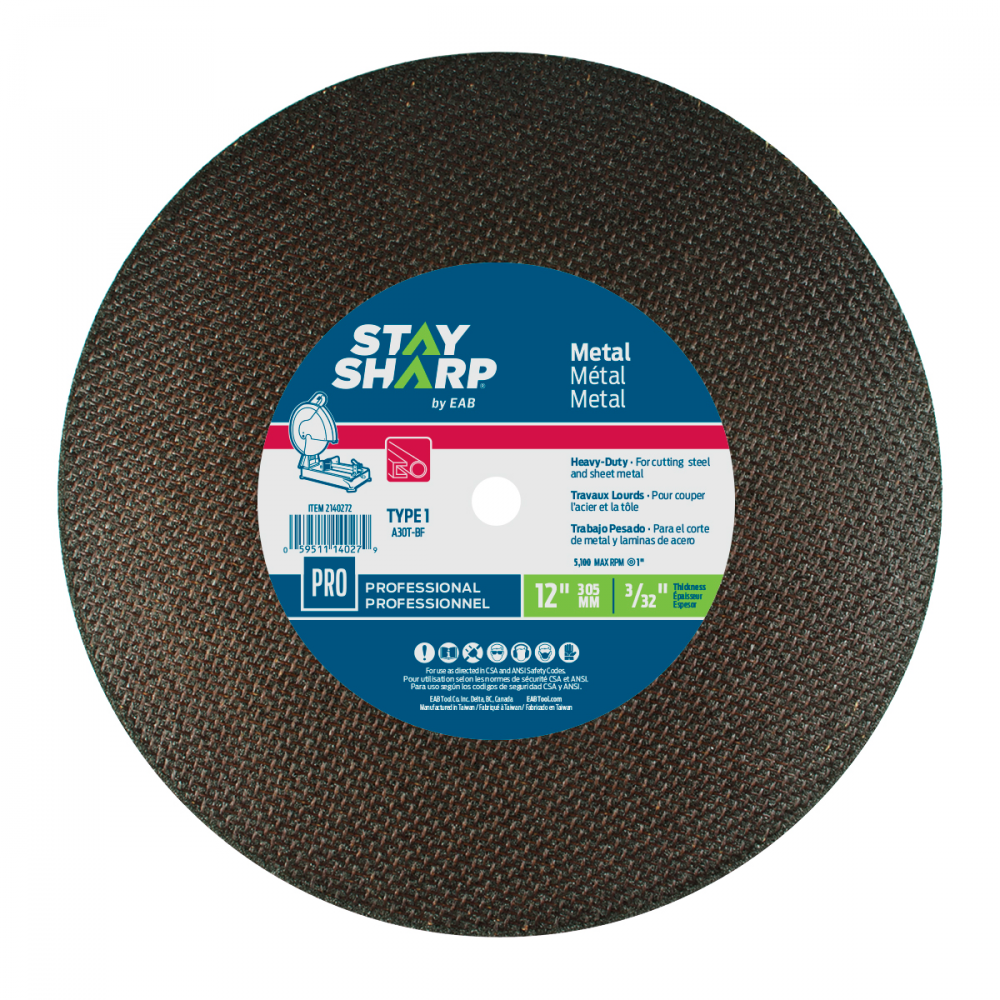 12&#34; x 3/32&#34;   Metal Cutting Flat Wheel Type 1<span class=' ItemWarning' style='display:block;'>Item is usually in stock, but we&#39;ll be in touch if there&#39;s a problem<br /></span>