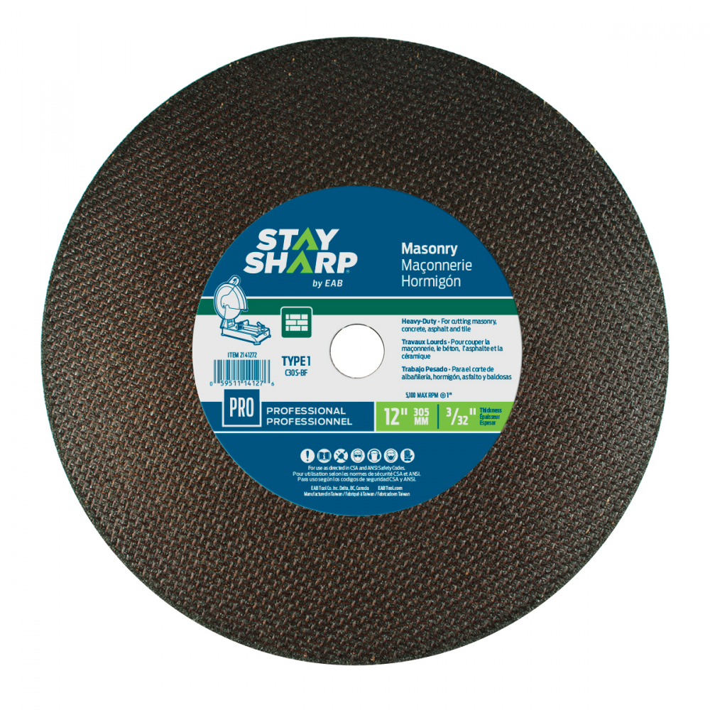 12&#34; x 3/32&#34;   Masonry Cutting Flat Wheel Type 1<span class=' ItemWarning' style='display:block;'>Item is usually in stock, but we&#39;ll be in touch if there&#39;s a problem<br /></span>