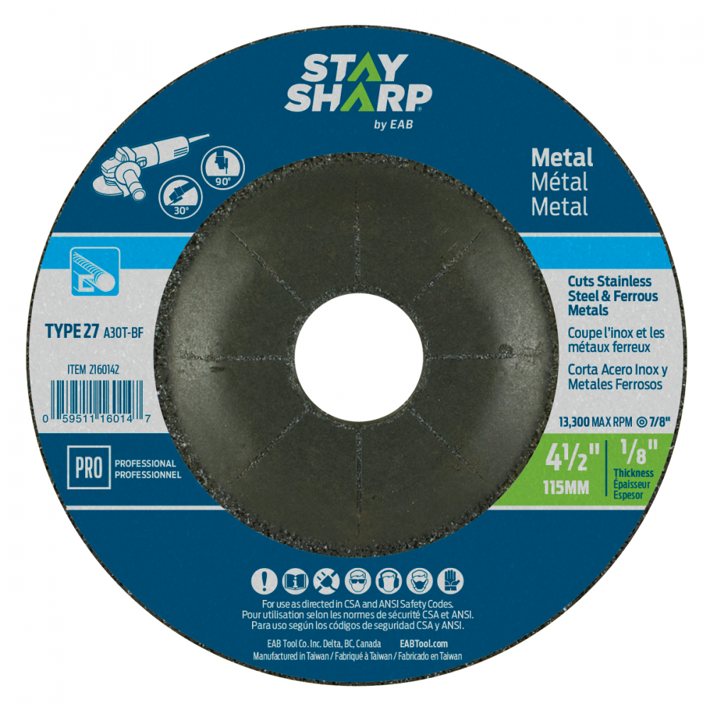 4 1/2&#34; x 1/8&#34;  Depressed Center Wheel Metal Grinding Flat Wheel Type 27<span class=' ItemWarning' style='display:block;'>Item is usually in stock, but we&#39;ll be in touch if there&#39;s a problem<br /></span>