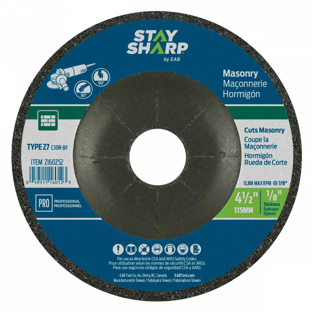 4 1/2&#34; x 1/8&#34;  Depressed Center Wheel Masonry Grinding Flat Wheel Type 27<span class=' ItemWarning' style='display:block;'>Item is usually in stock, but we&#39;ll be in touch if there&#39;s a problem<br /></span>