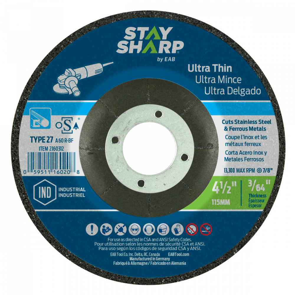 4 1/2&#34; x 3/64&#34;  Depressed Center Wheel Metal Cutting Flat Wheel Type 27 Ultra Thin<span class=' ItemWarning' style='display:block;'>Item is usually in stock, but we&#39;ll be in touch if there&#39;s a problem<br /></span>