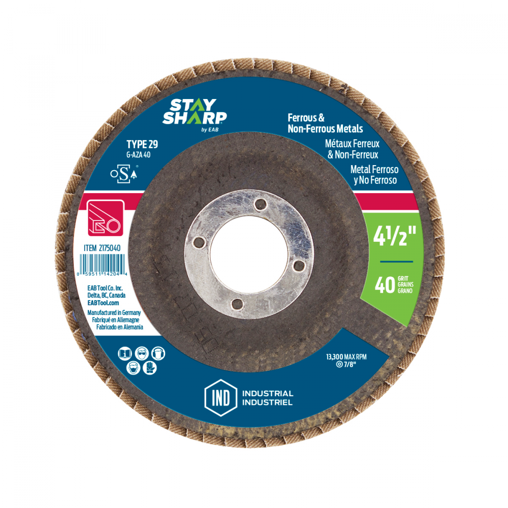 4 1/2&#34; x 40 Grit  Sanding & Cleaning Flap Disc Type 29<span class=' ItemWarning' style='display:block;'>Item is usually in stock, but we&#39;ll be in touch if there&#39;s a problem<br /></span>