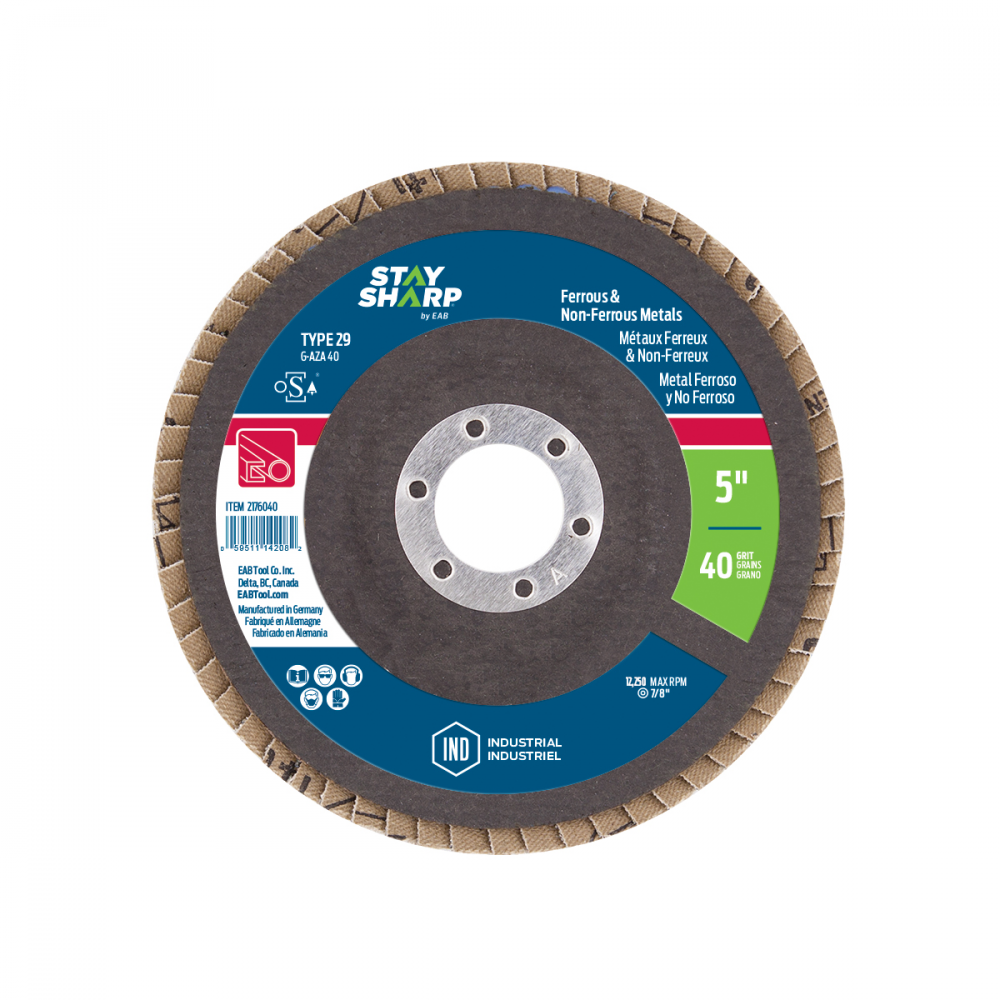 5&#34; x 40 Grit  Sanding & Cleaning Flap Disc Type 29<span class=' ItemWarning' style='display:block;'>Item is usually in stock, but we&#39;ll be in touch if there&#39;s a problem<br /></span>