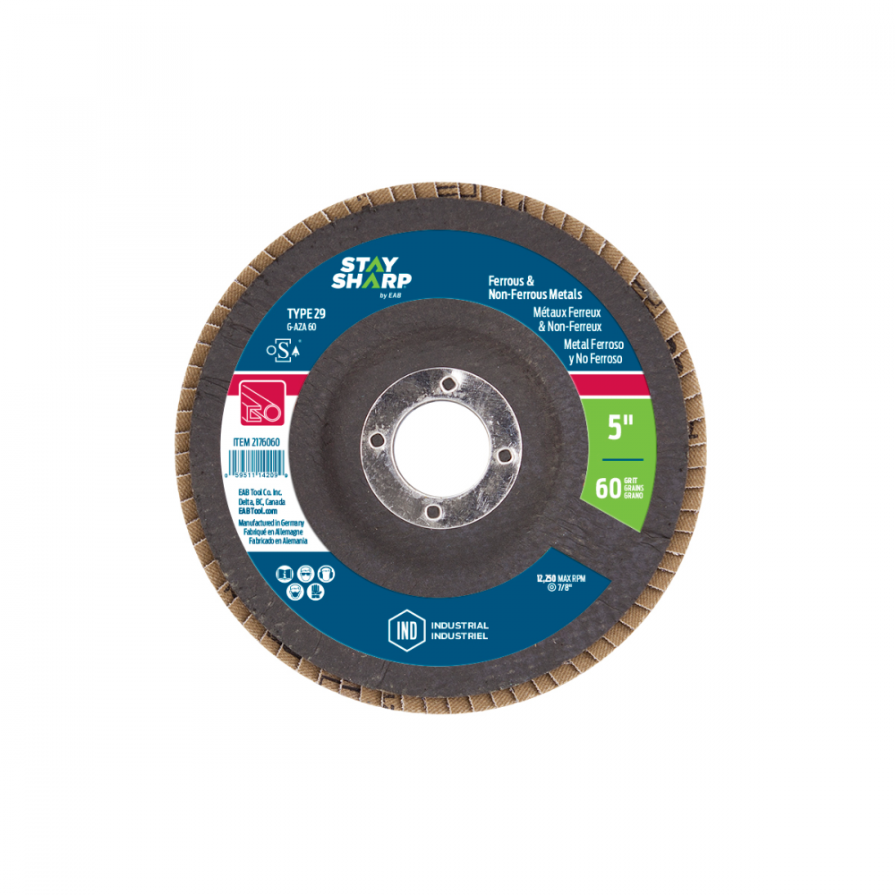 5&#34; x 60 Grit  Sanding & Cleaning Flap Disc Type 29<span class=' ItemWarning' style='display:block;'>Item is usually in stock, but we&#39;ll be in touch if there&#39;s a problem<br /></span>