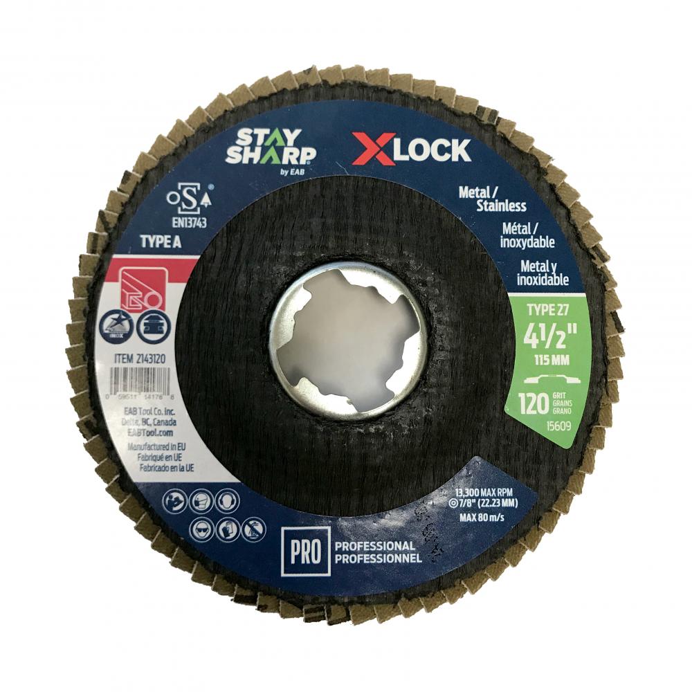 4 1/2&#34; x 120 Grit X-Lock Quick Change Sanding & Cleaning Flap Disc Type 27<span class=' ItemWarning' style='display:block;'>Item is usually in stock, but we&#39;ll be in touch if there&#39;s a problem<br /></span>