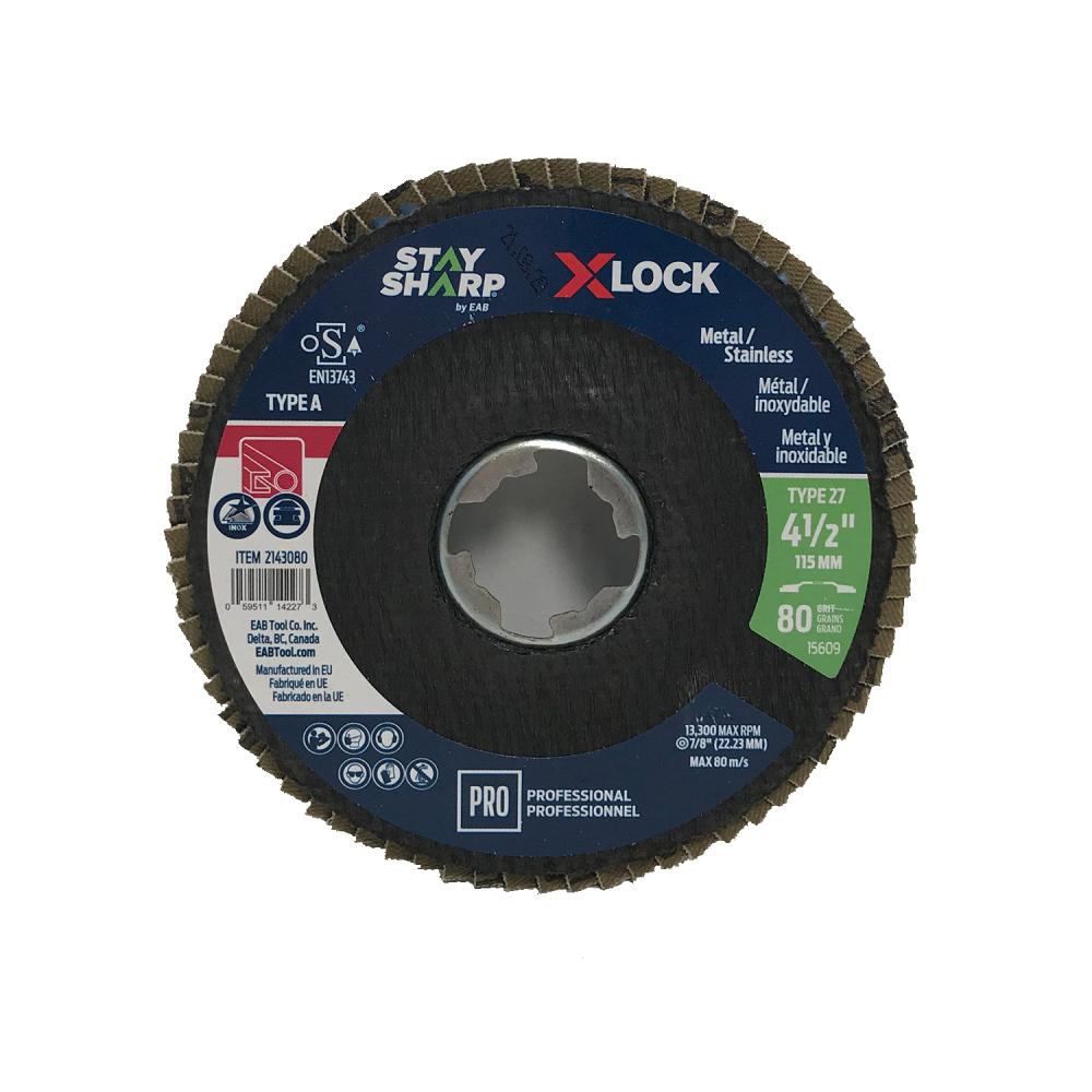 4 1/2&#34; x 80 Grit X-Lock Quick Change Sanding & Cleaning Flap Disc Type 27<span class=' ItemWarning' style='display:block;'>Item is usually in stock, but we&#39;ll be in touch if there&#39;s a problem<br /></span>