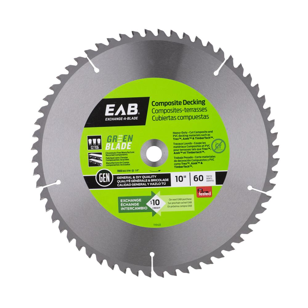 10&#34; x 60 Teeth Finishing Green Blade Composite Decking Saw Blade<span class=' ItemWarning' style='display:block;'>Item is usually in stock, but we&#39;ll be in touch if there&#39;s a problem<br /></span>