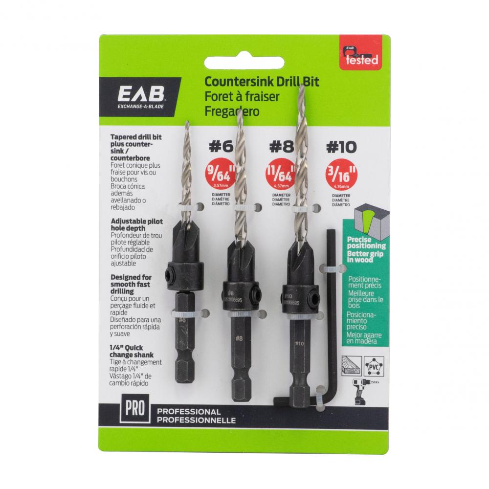 9/64&#34;, 11/64&#34;, 3/16&#34;  Specialty Countersink Professional Drill Bit (3 Pc Multipack)<span class=' ItemWarning' style='display:block;'>Item is usually in stock, but we&#39;ll be in touch if there&#39;s a problem<br /></span>