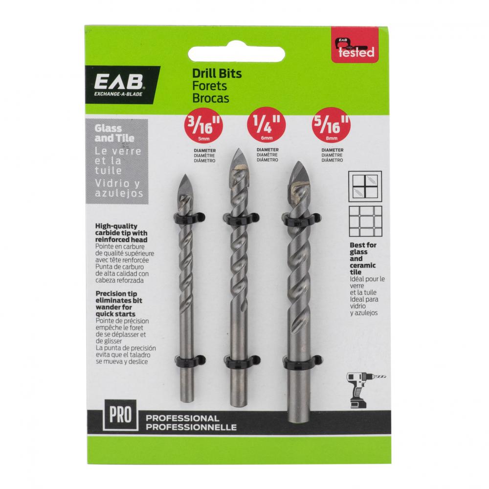 3/16&#34;, 1/4&#34;, 5/16&#34;  Specialty Glass & Tile Professional Drill Bit (3 Pc Multipack)<span class=' ItemWarning' style='display:block;'>Item is usually in stock, but we&#39;ll be in touch if there&#39;s a problem<br /></span>