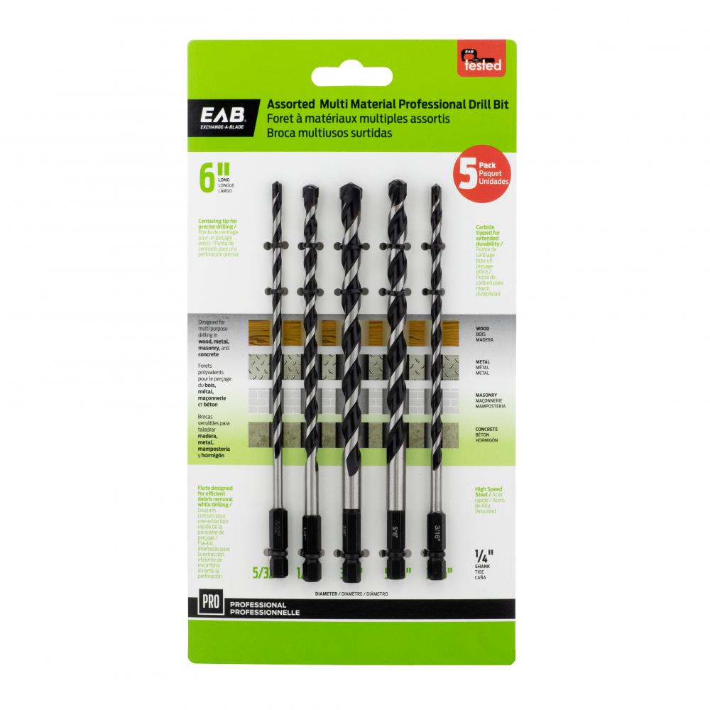 Assorted x  6&#34; Specialty Multi Material Professional Drill Bit (5 Pc Multipack)<span class=' ItemWarning' style='display:block;'>Item is usually in stock, but we&#39;ll be in touch if there&#39;s a problem<br /></span>