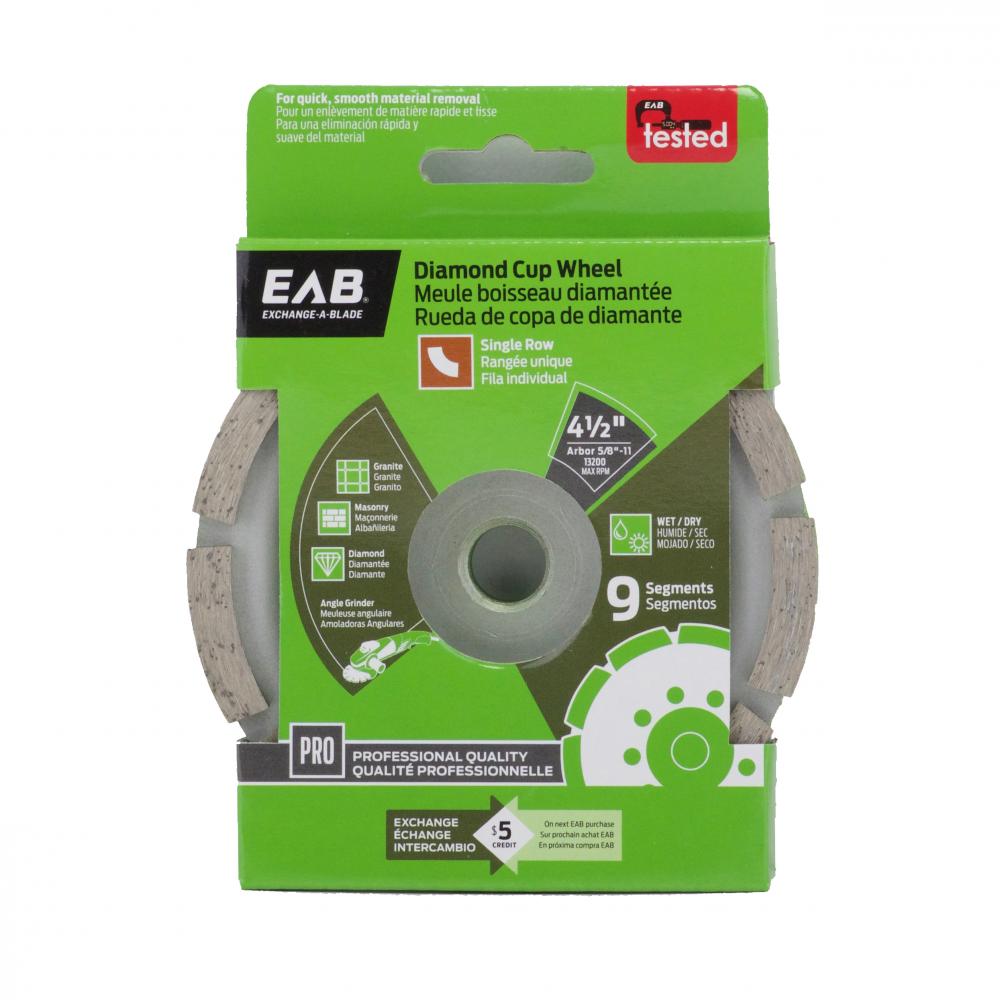 4 1/2&#34; Specialty Cup Wheel Segmented Single Row Concrete Professional Diamond Blade<span class=' ItemWarning' style='display:block;'>Item is usually in stock, but we&#39;ll be in touch if there&#39;s a problem<br /></span>