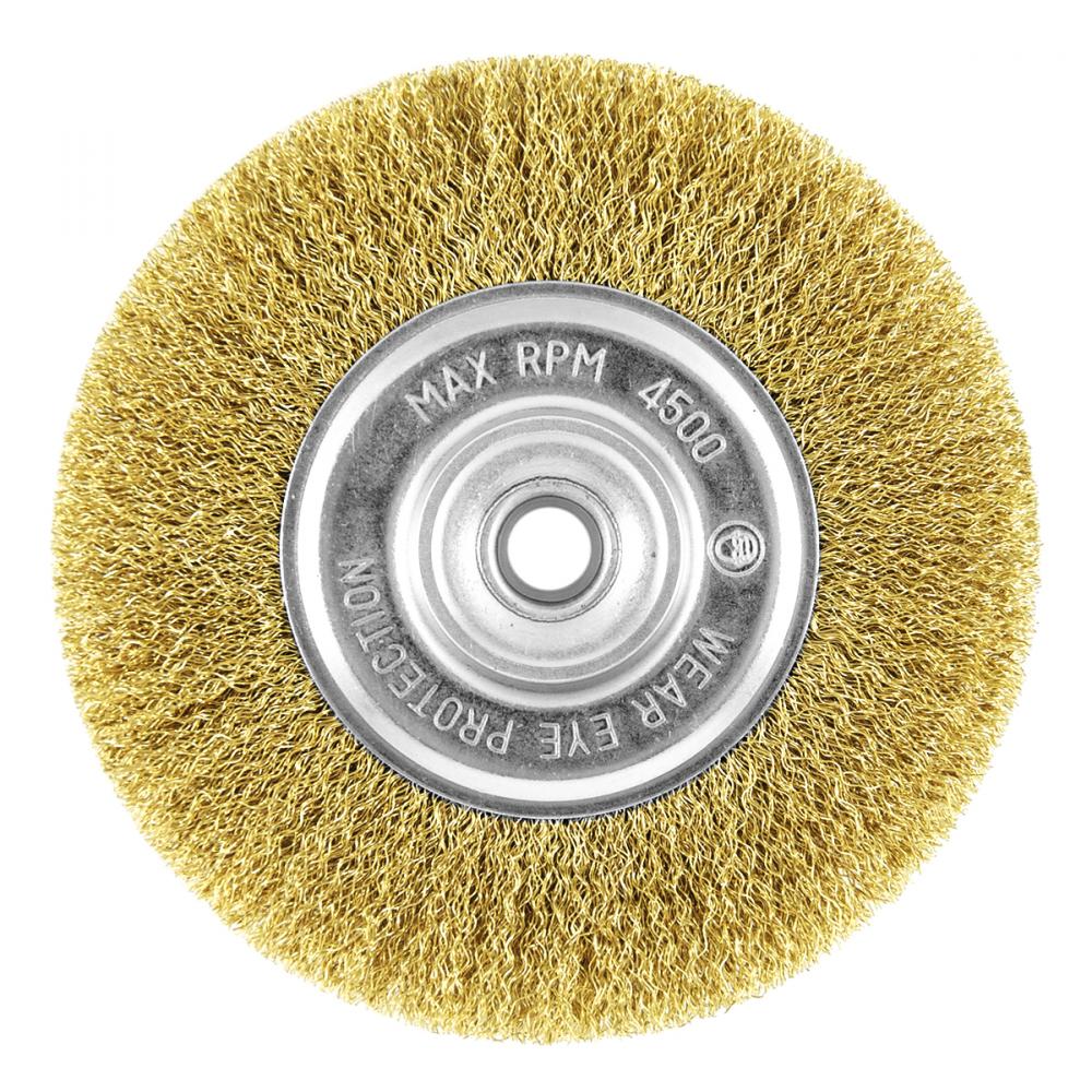 6&#34; x 5/8&#34; - 1/2&#34; Arbor Brass Crimped Coarse Cleaning & Polishing Wire Wheel<span class=' ItemWarning' style='display:block;'>Item is usually in stock, but we&#39;ll be in touch if there&#39;s a problem<br /></span>