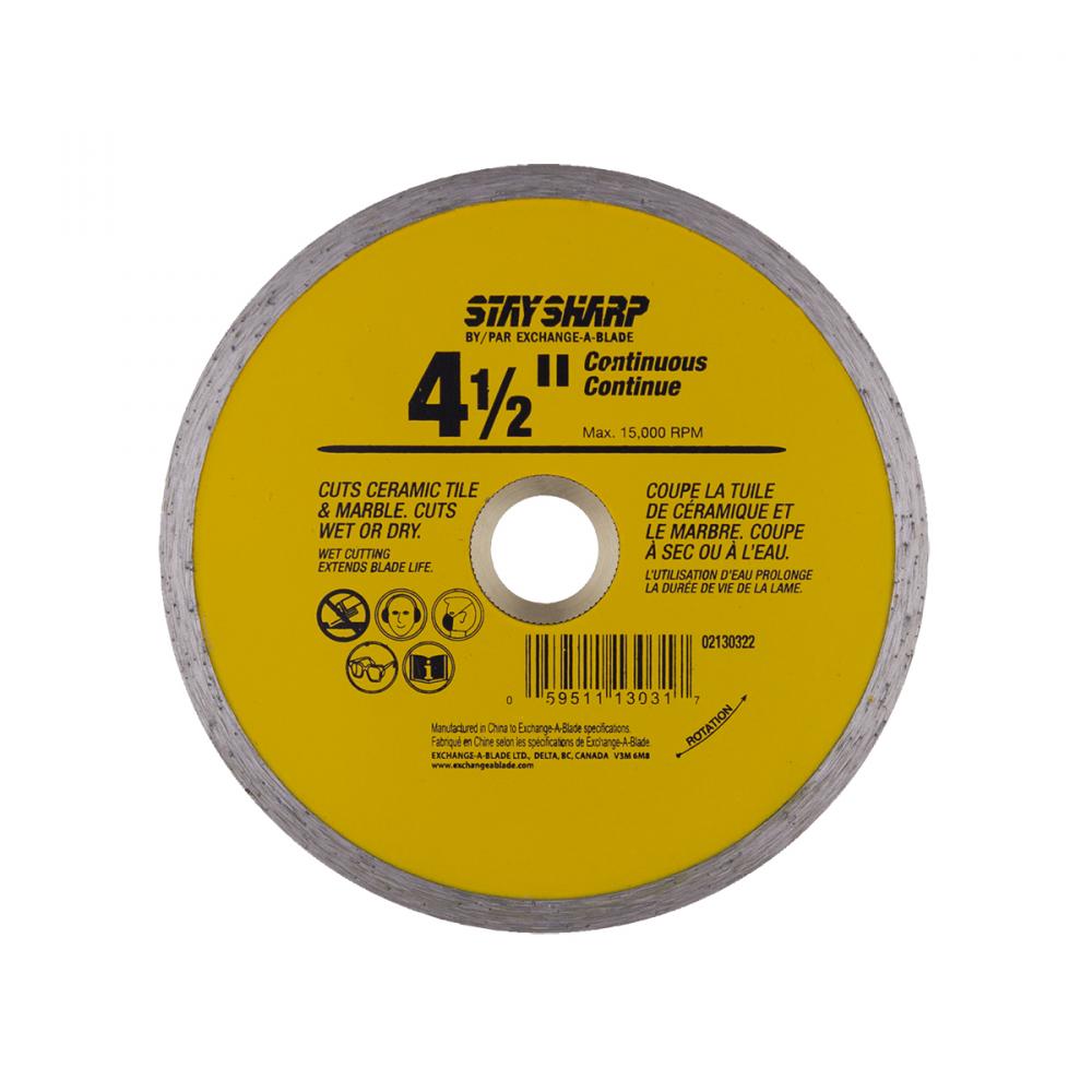 4 1/2&#34; Continuous Rim Ceramic Tile Yellow Diamond Blade<span class=' ItemWarning' style='display:block;'>Item is usually in stock, but we&#39;ll be in touch if there&#39;s a problem<br /></span>