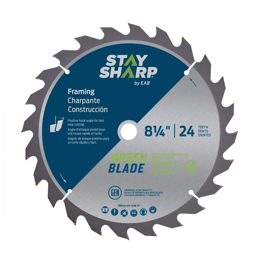 8 1/4&#34; x 24 Teeth Framing Green Blade Saw Blade<span class=' ItemWarning' style='display:block;'>Item is usually in stock, but we&#39;ll be in touch if there&#39;s a problem<br /></span>